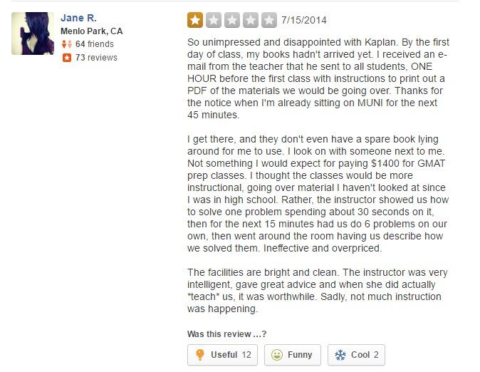 Kaplan yelp review 2